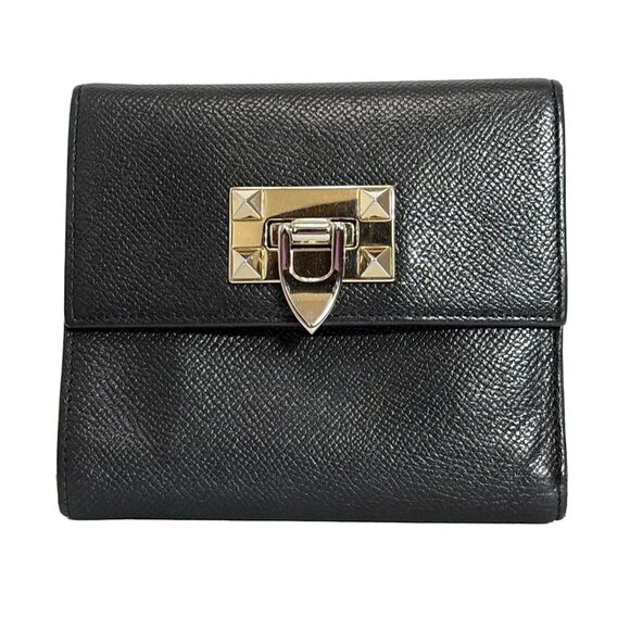 VALENTINOGARAVANI - Black Leather Trifold Wallet 127-080825 - Picture 1 of 5